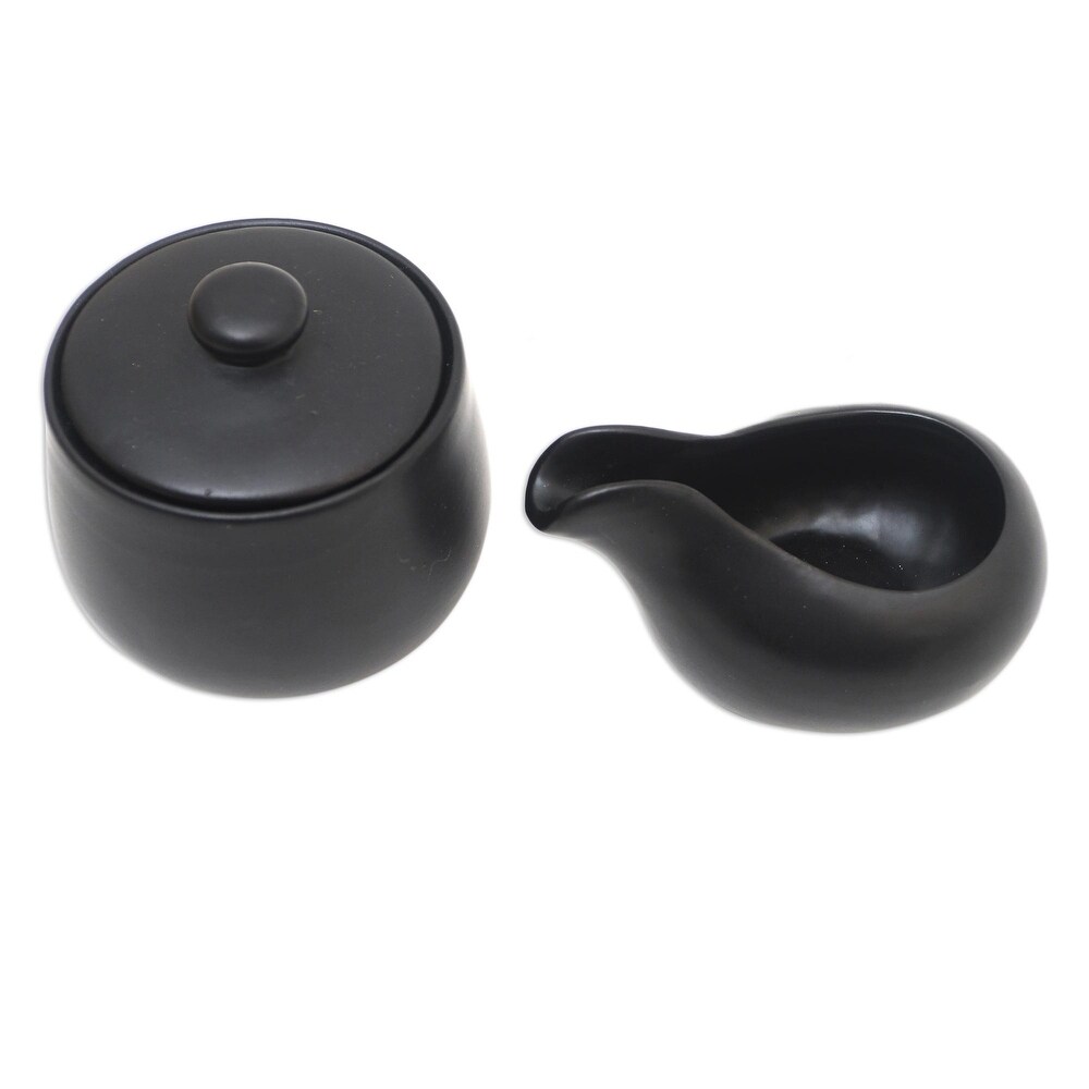 Novica Handmade Coffee Time In Black Ceramic Cream And Sugar Set (Pair)