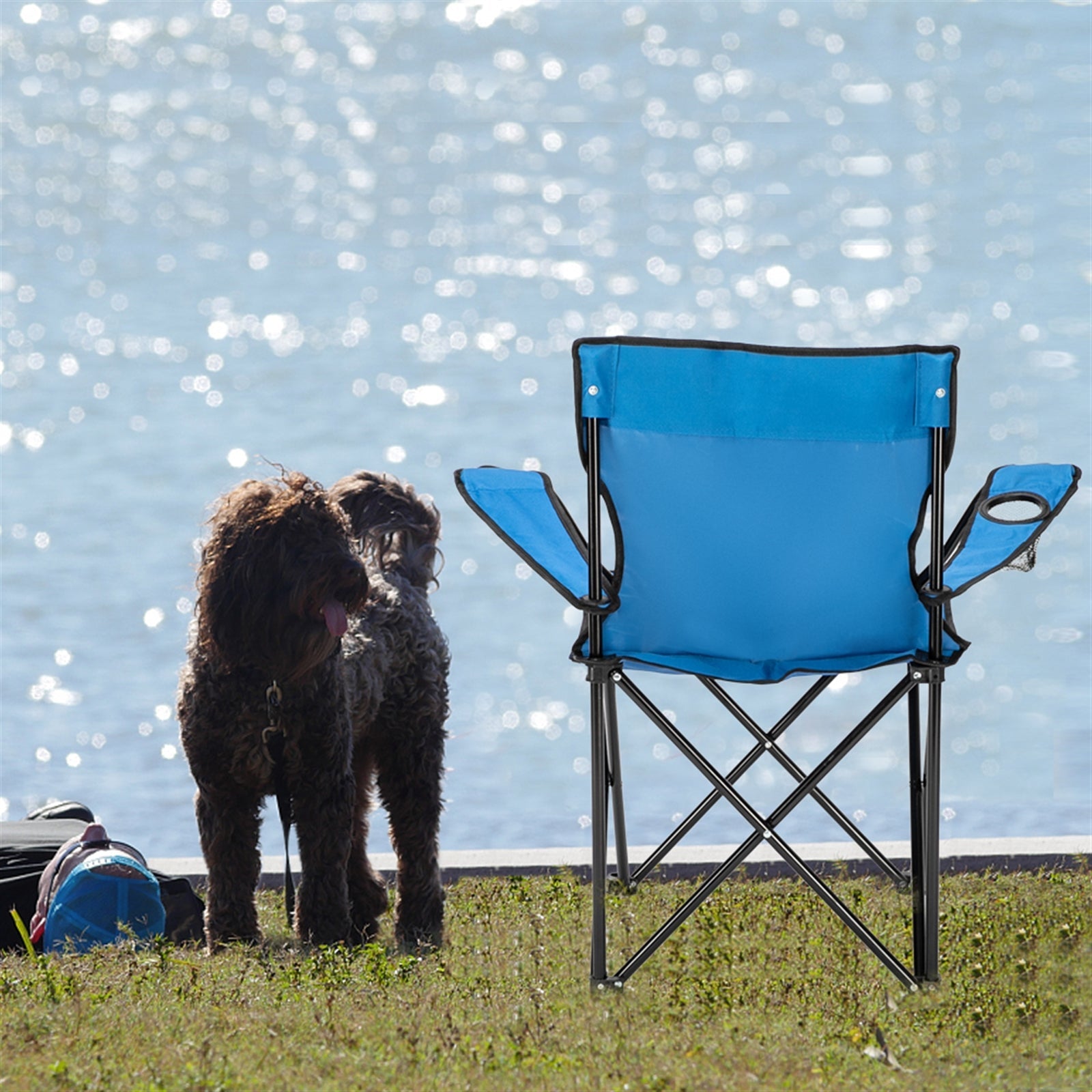 JUMPER Folding Camp Chair, Portable Beach Chairs Lawn Chairs Lounge Chairs with Armrest and Cup Holder for Fishing, Camping, and Outdoors, Blue