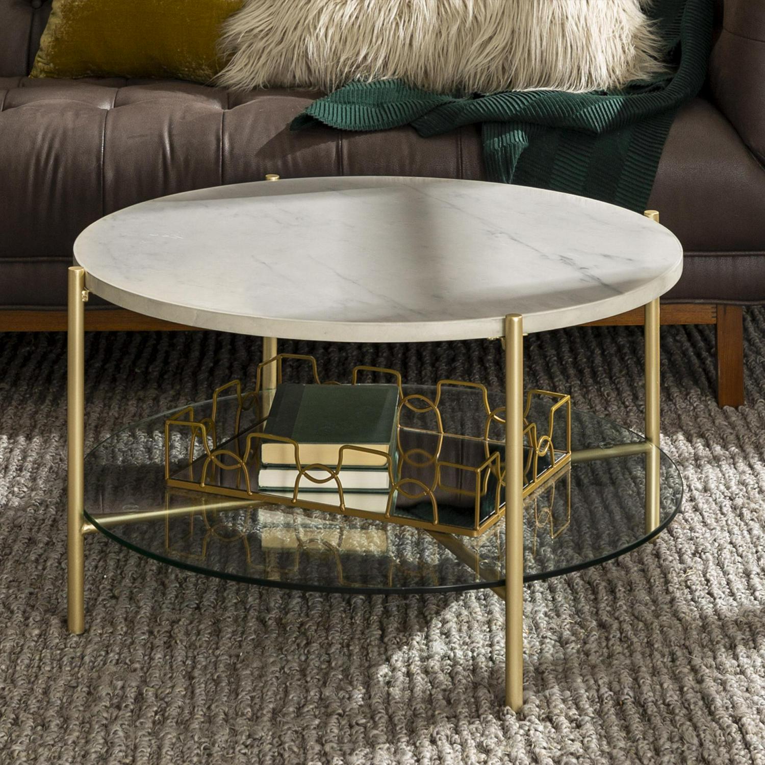 Manor Park MidCentury Round Coffee Table White Marble