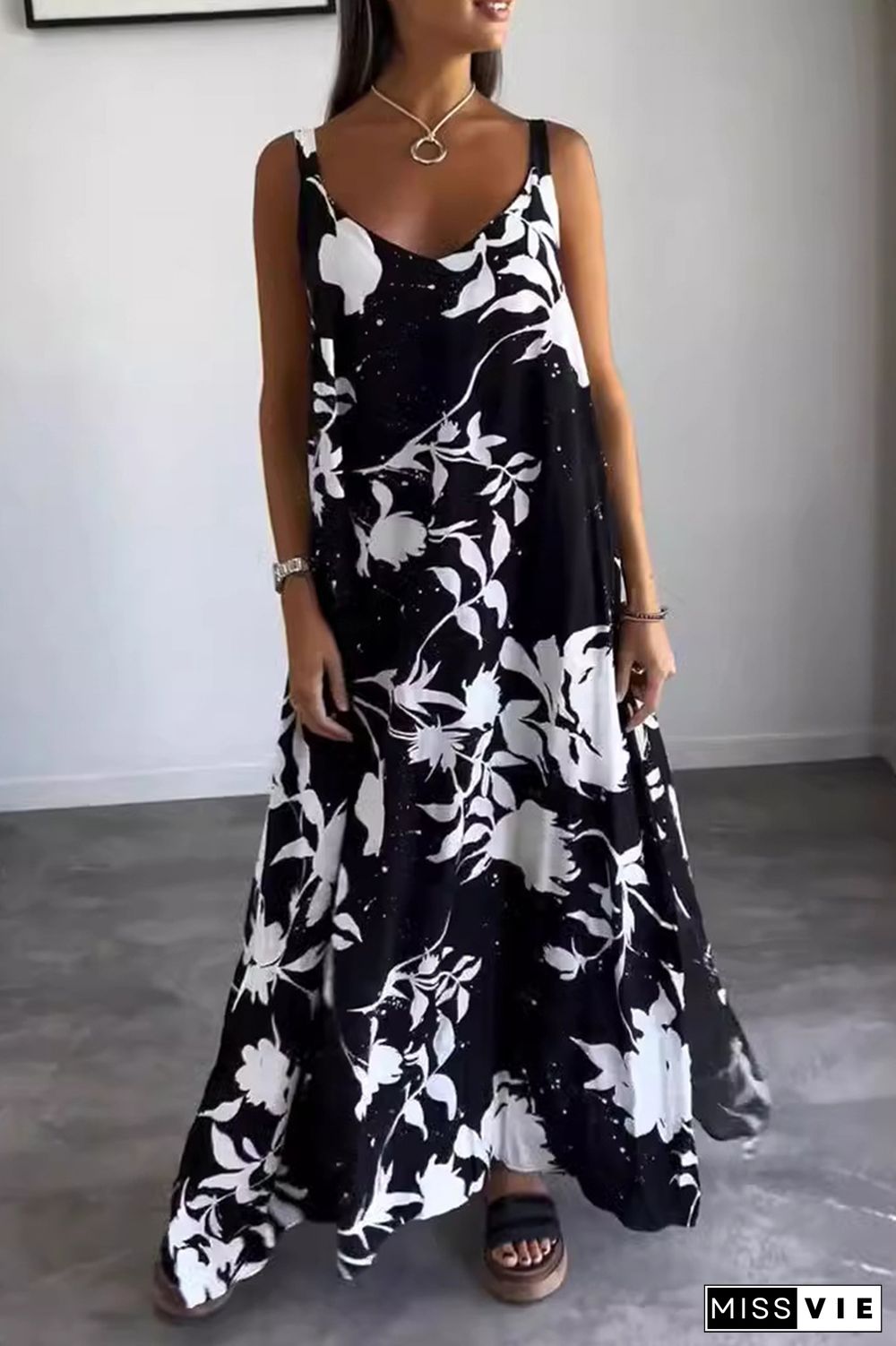 Casual Floral Backless V Neck Printed Dresses