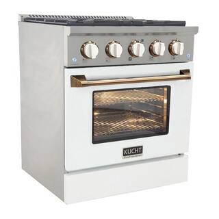 Kucht Custom KNG Color 30 in. 4.2 cu. ft. Propane Gas Range with Convection Oven in White with White Knobs and Gold Handle KNG301LP-W-GOLD