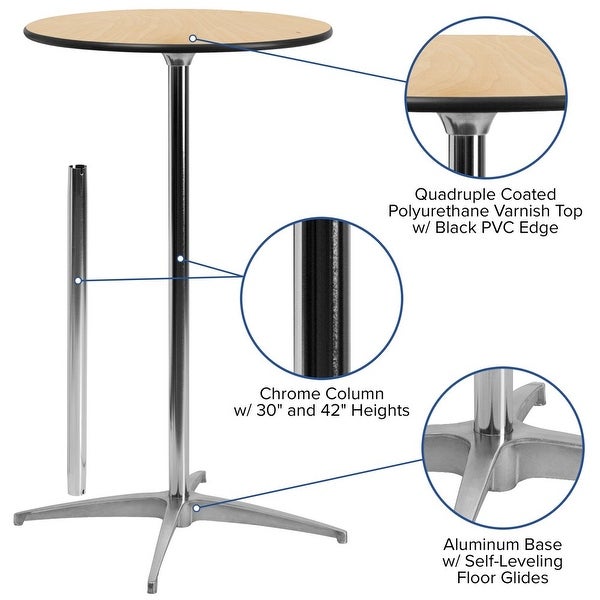 Lars 30'' Round Wood Cocktail Table with 30'' and 42'' Columns