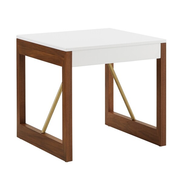 Archer Two-Tone High Gloss White and Walnut End Table by iNSPIRE Q Modern