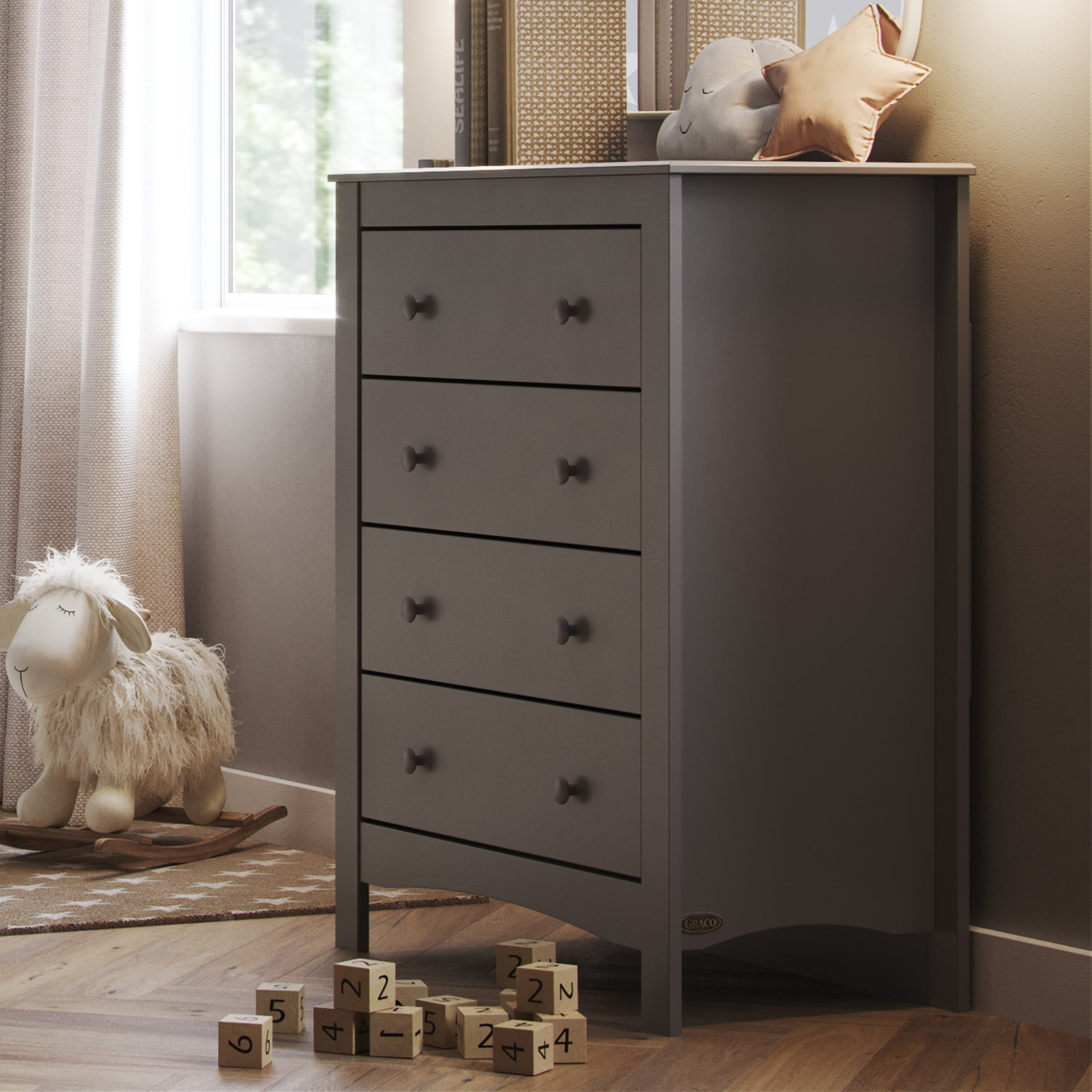 Graco Noah 4 Drawer Modern Vertical Dresser, Pebble Gray