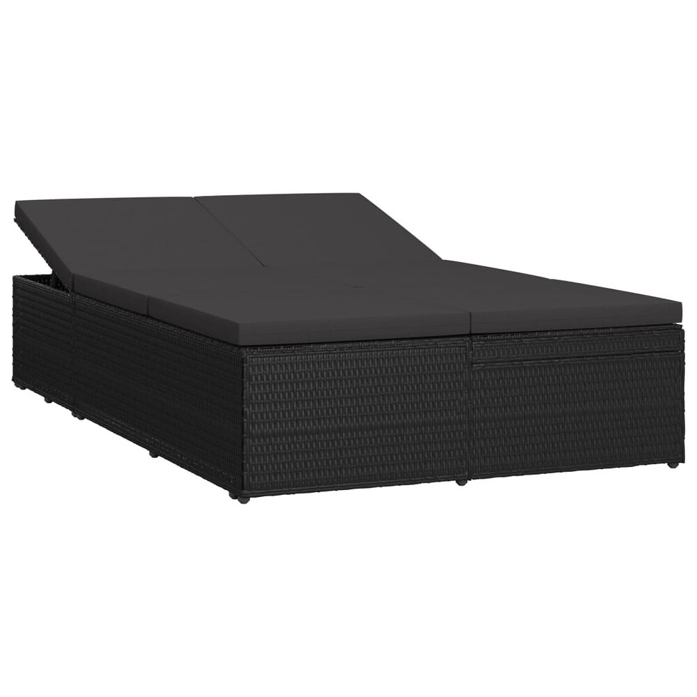 vidaXL Convertible Sun Bed with Cushion Poly Rattan Black   78.7\