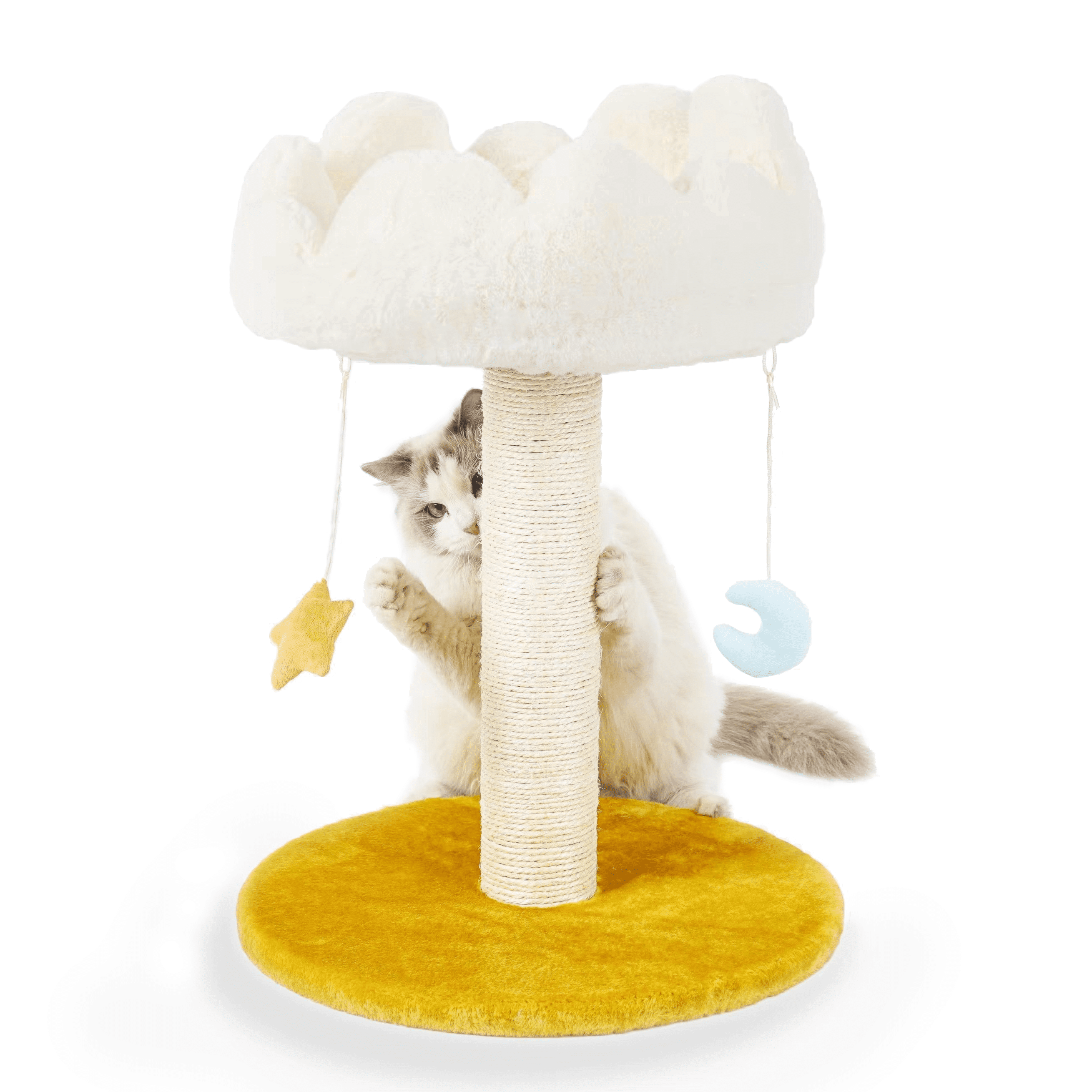 Happi N Pets Cloud Cat Scratching Post with Bed， 2 -Level Cat Tree， Nature Sisal Cat Scratcher with Soft Perch for Kitten and Adult Cats， Small Cat Tower with Toys， Stable Cat Furniture