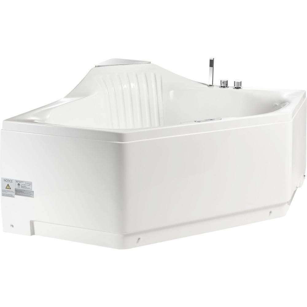 EAGO 60 in. Acrylic Right Drain Corner Apron Front Whirlpool Bathtub in White AM156ETL