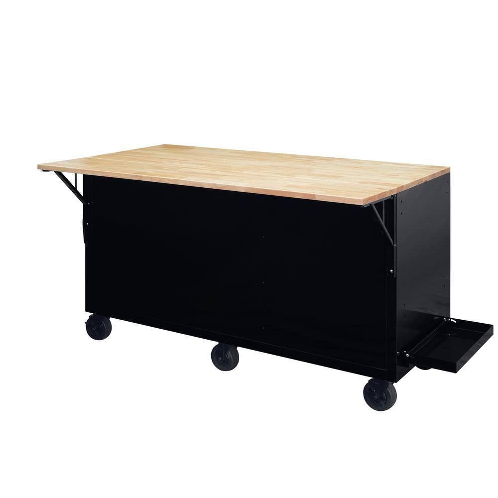 Husky 62 in. W x 36 in. D Standard Duty 12-Drawer Mobile Workbench Tool Chest with Full Length Extension Table in All Black HOTC6212B11M