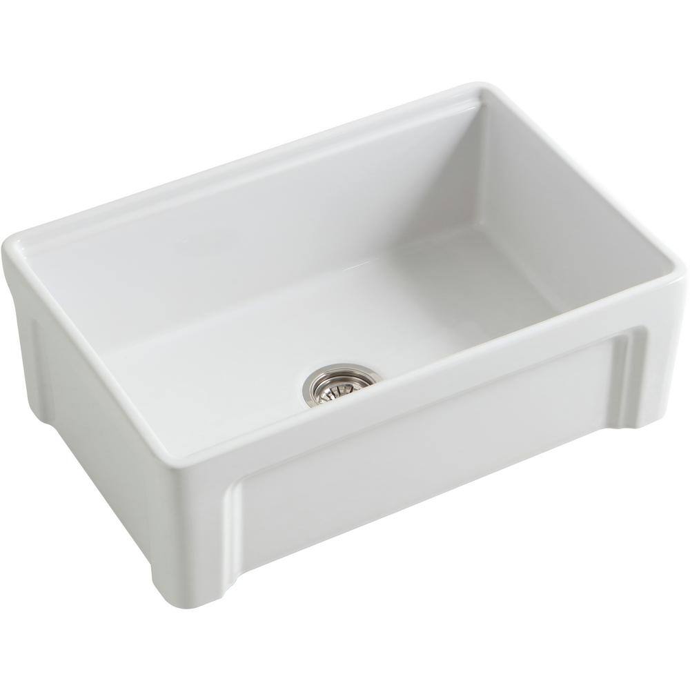 Empire Industries Tosca Farmhouse Fireclay 30 in. Single Bowl Kitchen Sink in White with Cutting-Board Bottom Grid and Strainer TO30