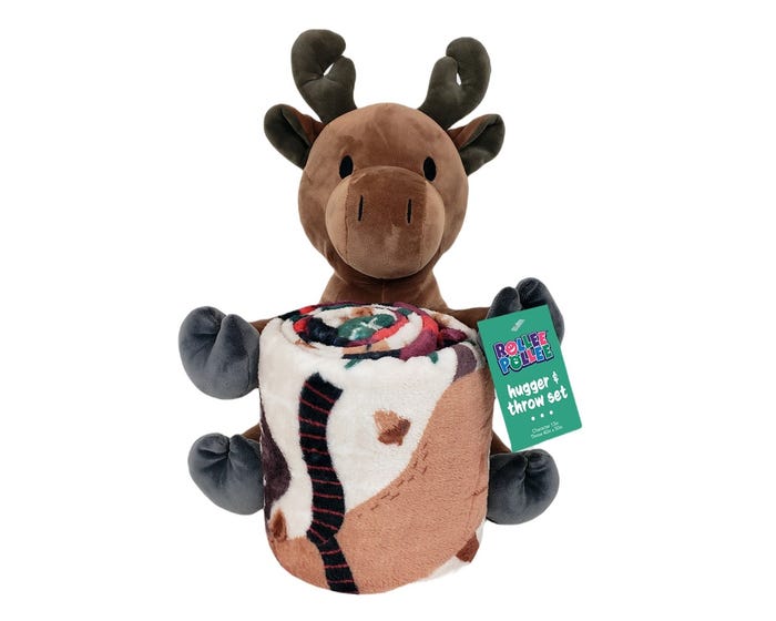 Rolle Polle Kids Plush Animal Hugger with Silk Touch Blanket， Moose， 40x50 - 1ROL/31200/0006/RET