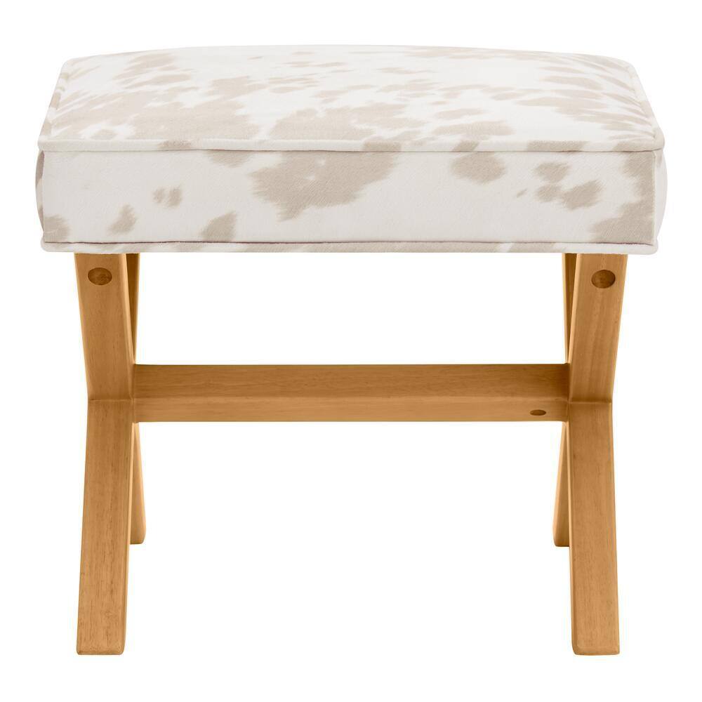 StyleWell Eleanor Ottoman  Accent Stool in Light Tan Cowprint Upholstery (20