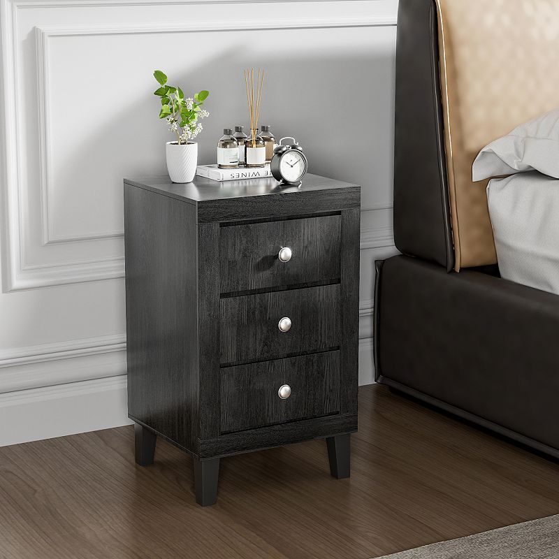 Modern Nightstand with 3 Drawers for Bedroom Living Room