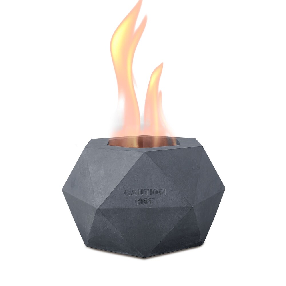 Kante Diamond Portable Concrete Rubbing Alcohol Tabletop Fire Pit with Metal Extinguisher and Gray Base  Ethanol Fireplace