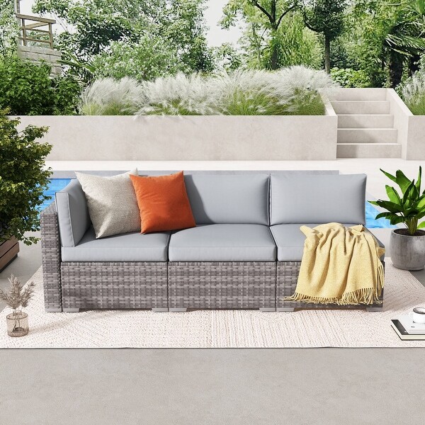 Outdoor 3 pcs Wicker Sectional Corner Sofa and Armless Sofa