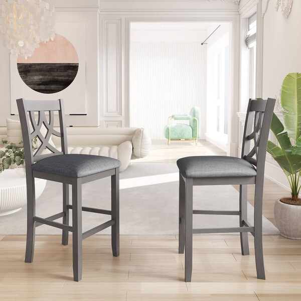 WIJCK Farmhouse 2 Piece Round Counter Height Kitchen Dining Chairs with Cross Back Gray - as picture