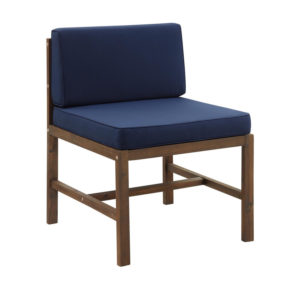 Ultimate Patio Bellelot Acacia Patio Armless Sectional Club Chair W/ Blue Cushions