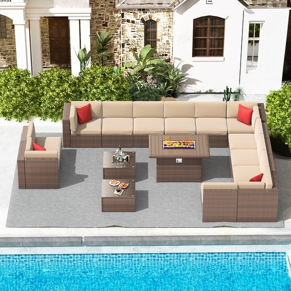 15 Pcs Patio Furniture Sets with 50000 BTU Fire Pit Table