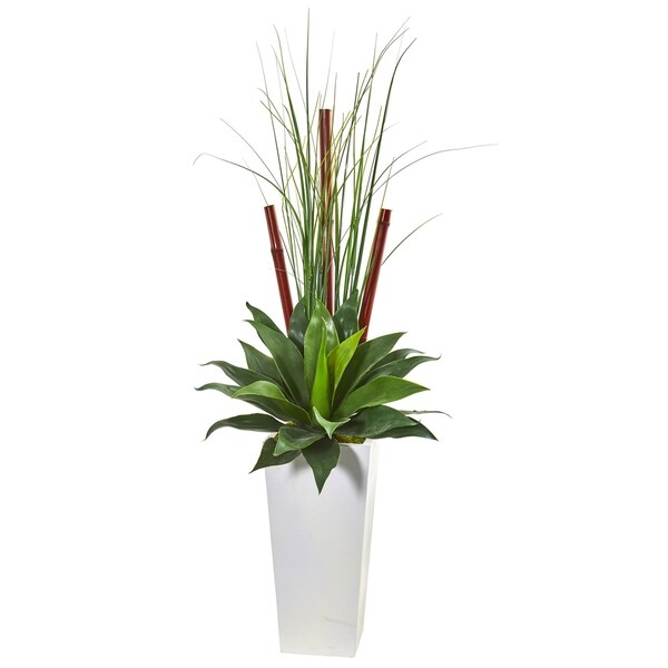 4.5' Giant Agave Succulent Artificial Plant in White Planter