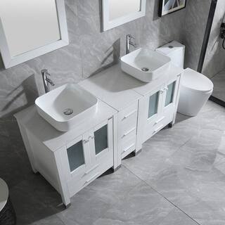 walsport 60 in. W x 21.5 in. D x 61 in. H Double Sinks Bath Vanity in White with Ceramic Top and Mirror 2*USBR4578USBR45792*USBR4361