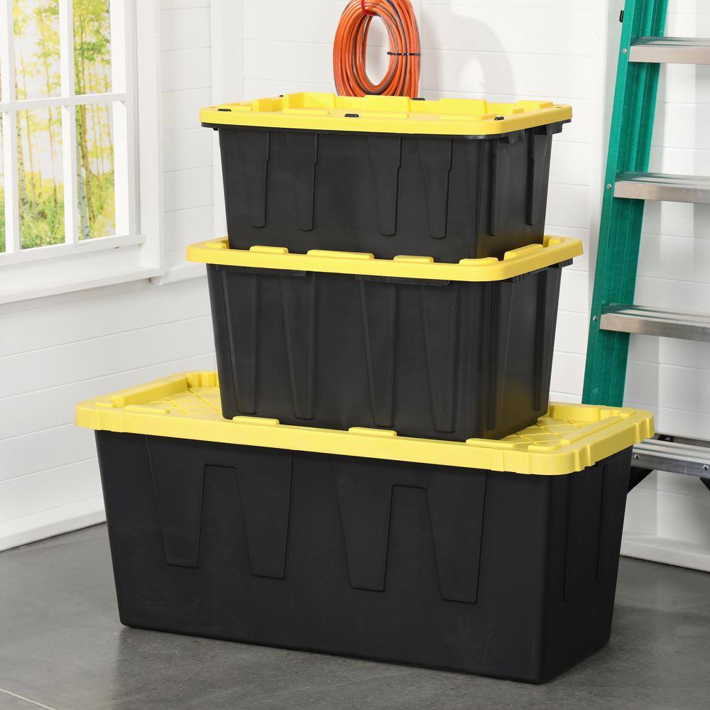 HDX 27 Gal. Tough Storage Tote in Black with Yellow Lid HDX27GONLINE(5)