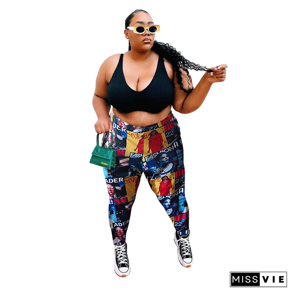 Pattern Print Elastic Waist Plus Size Pants