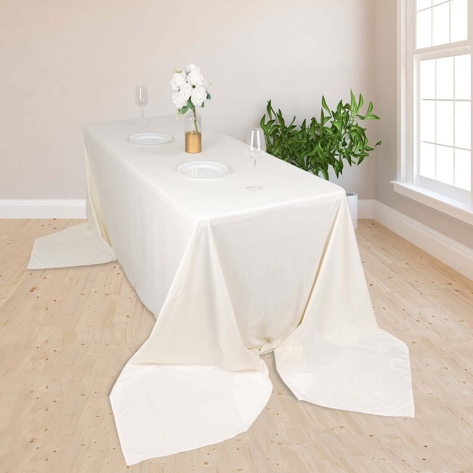 Ivory Premium Scuba Rectangular Tablecloth, Wrinkle Free Polyester Seamless Tablecloth 90