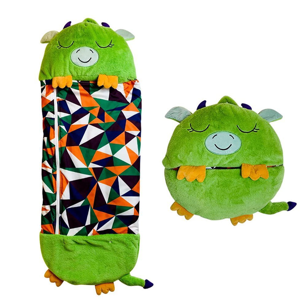 63" x 23" Happy Sleeping Bag Kids ，Pillow & Sleepy Sack, Portable and Foldable, Lightweight and Breathable, 2 in 1 Pillow&Sleeping Bags for Spring and Summer, Gift for Kids (Green)