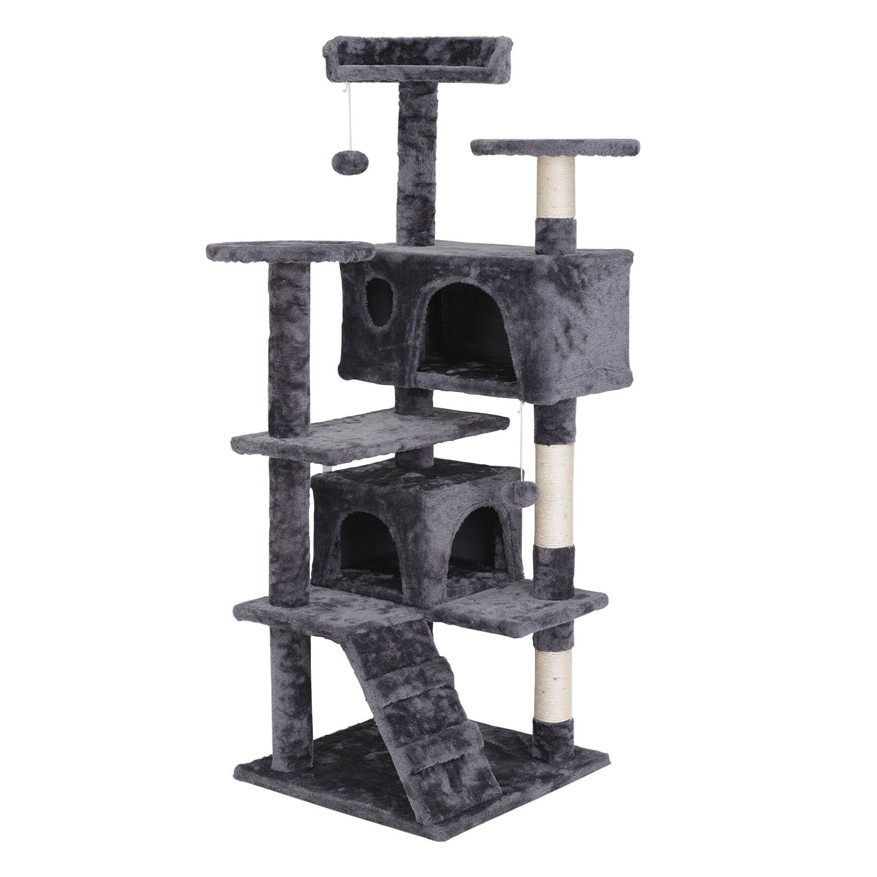 HomGarden 55''H Multi-Level Soft Cat Tree Condo Cat Tower W/Scratching Posts and Top Perch， Gray