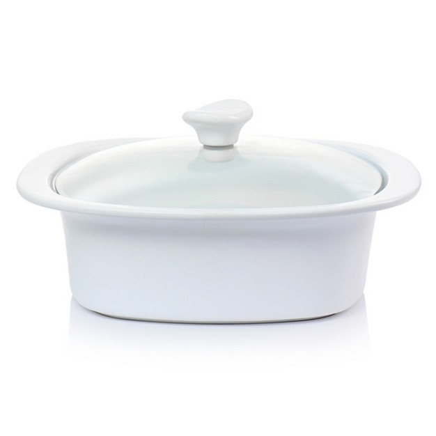 Gibson Elite Gracious Dining 1 9 Quart Stoneware Casserole In White With Glass Lid