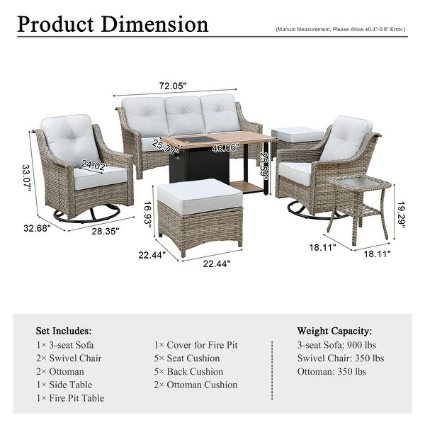 XIZZI Outdoor Patio Furniture 7Piece Conversation Sofa Set with Fire Pit