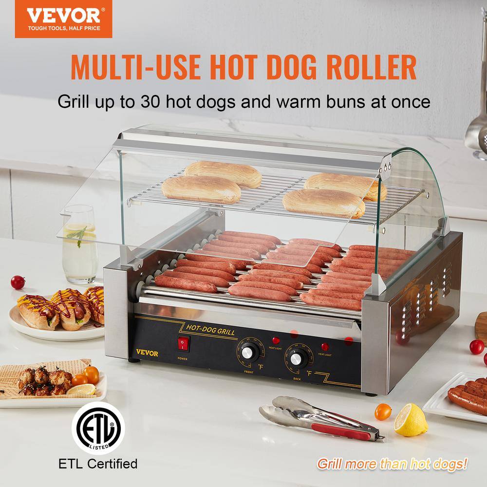 VEVOR Hot Dog Roller 11 Rollers 30 Hot Dogs Capacity Stainless Sausage Grill Cooker Machine ETL Certified GDSKCJ111800W4V4JV1