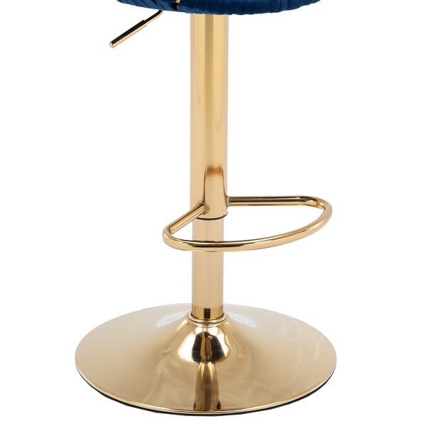 Modern Velvet Counter Height Barstools， with Low Back Ajustable Swivel Kitchen Bar Chairs with Gold Footrest， Set of 2