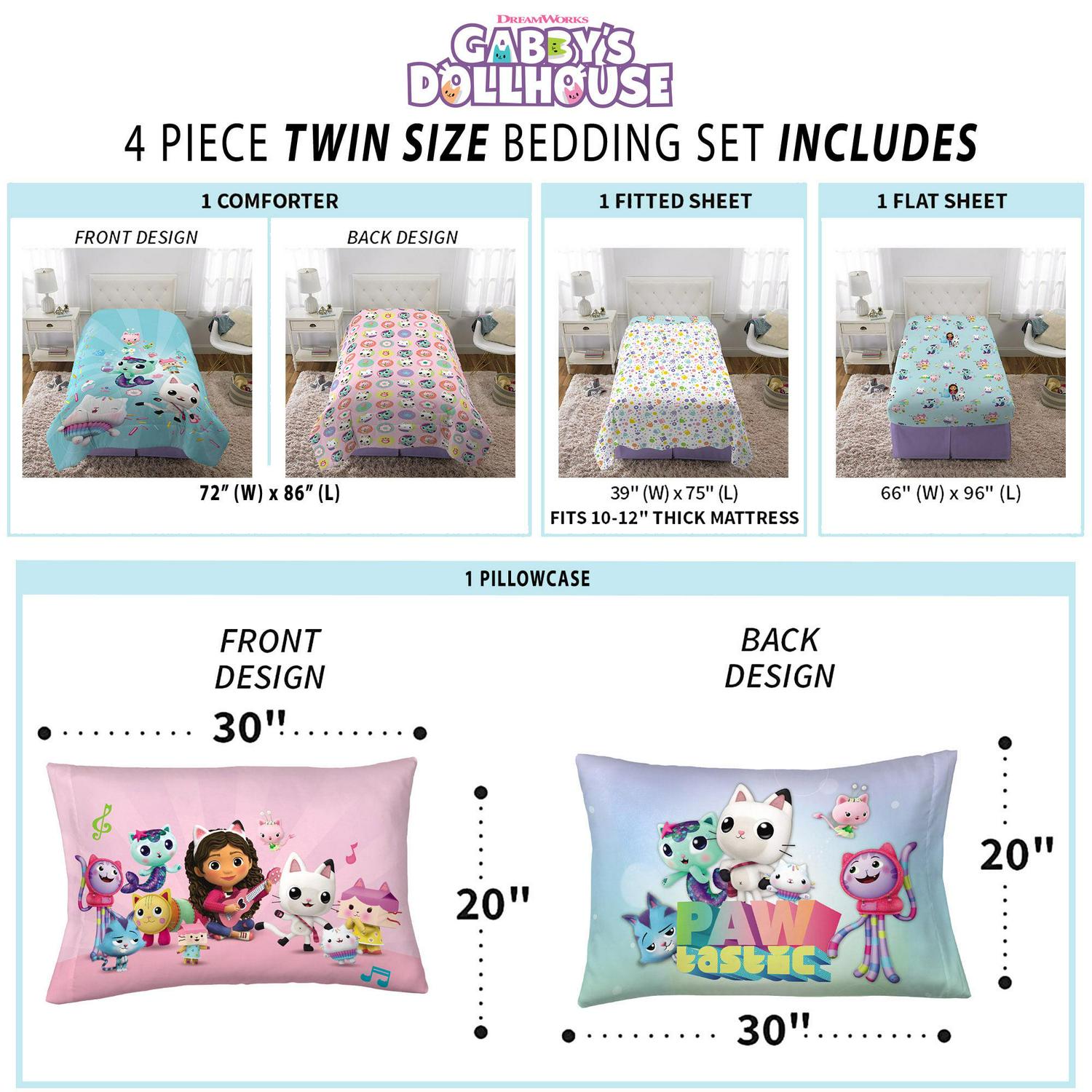 Gabby8217s Dollhouse Kids Twin Full Bed in a Bag Comforter and Sheets Pink and Blue DreamWorks  Crowdfused