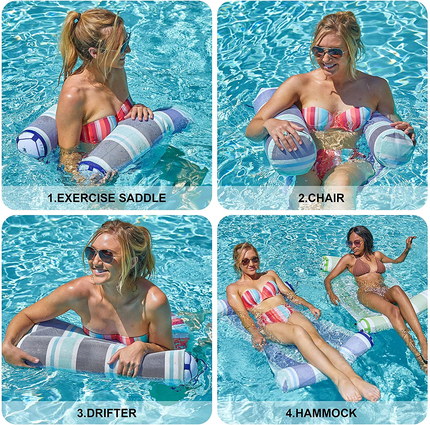 Clearance - 2 Sets Inflatable Hammock Swimming Pool Float Premium PVC (Green, Blue)