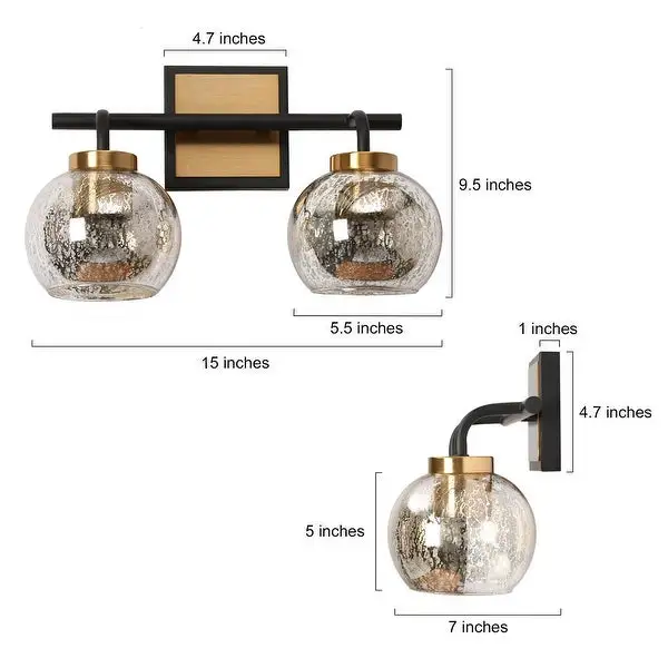 Modern Black Gold 2/3/4-Light Bathroom Mercury Glass Vanity Lights Wall Sconces