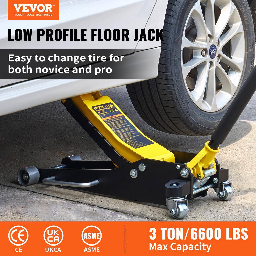 VEVOR Floor Jack 6600 lbs. Low Profile Racing Floor Jack with Dual Pistons Quick Lift Pump Lifting 3-611 in. to 19-1116 in. SGWSQJDLTSG3T41DVV0