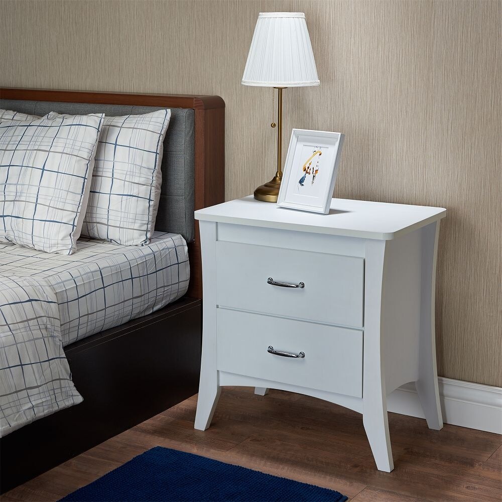 Aoolive Wooden Night Table Nightstand for Bedroom in White - - 35577045