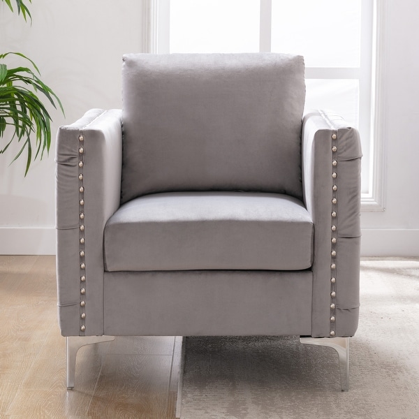 Velvet Accent Club Chair， Upholstered Tufted Button Single Sofa Chair， with Silver Metal Legs， Modern Armchair for Living Room