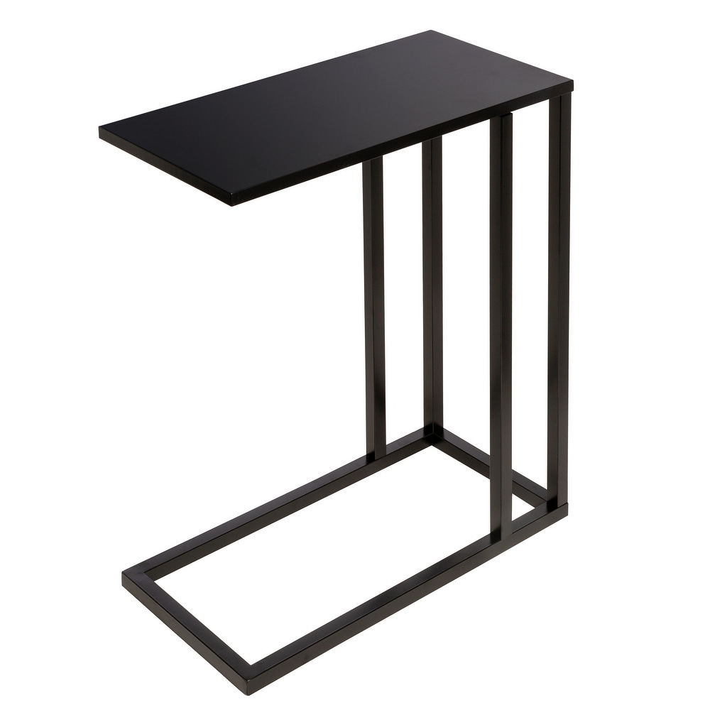 Black Steel and MDF C Shape End Table