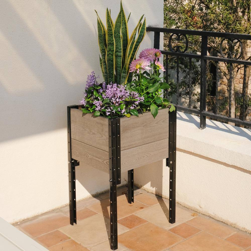 EverBloom 17 in. L x 19 in. W x 28 in. H Elevated Composite Planter Box in Grey E281719G