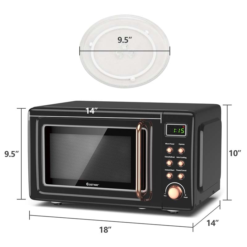 0.7Cu.ft Retro Countertop Microwave Oven, 700W with 5 Microwave Power, Glass Turntable & Viewing Window