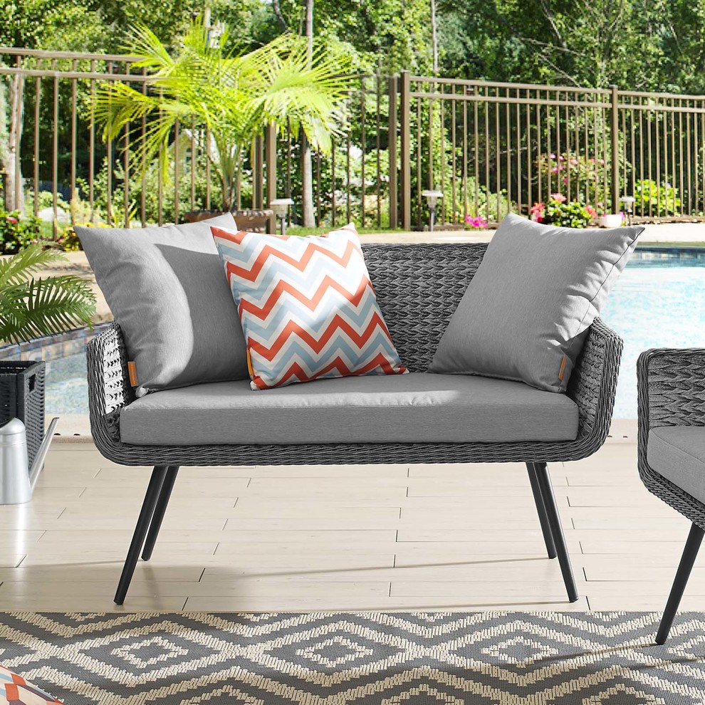 Modern Outdoor Lounge Loveseat Sofa  Rattan Wicker Aluminum Metal  Gray   Tropical   Outdoor Loveseats   by House Bound  Houzz