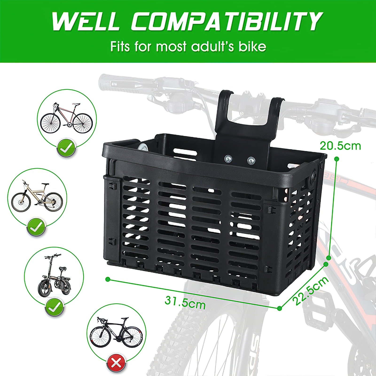 West Biking Bicycle Basket Foldable， Bike Handlebar Rear Seat Storage Bag， Black