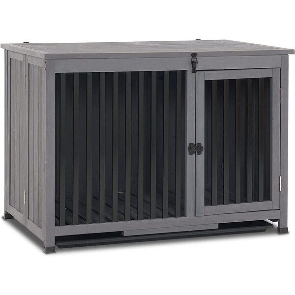 Mcombo Wooden Dog Crate Furniture End Table with Door， No Assembly Portable Foldable Dog Kennel Indoor with Removable Tray