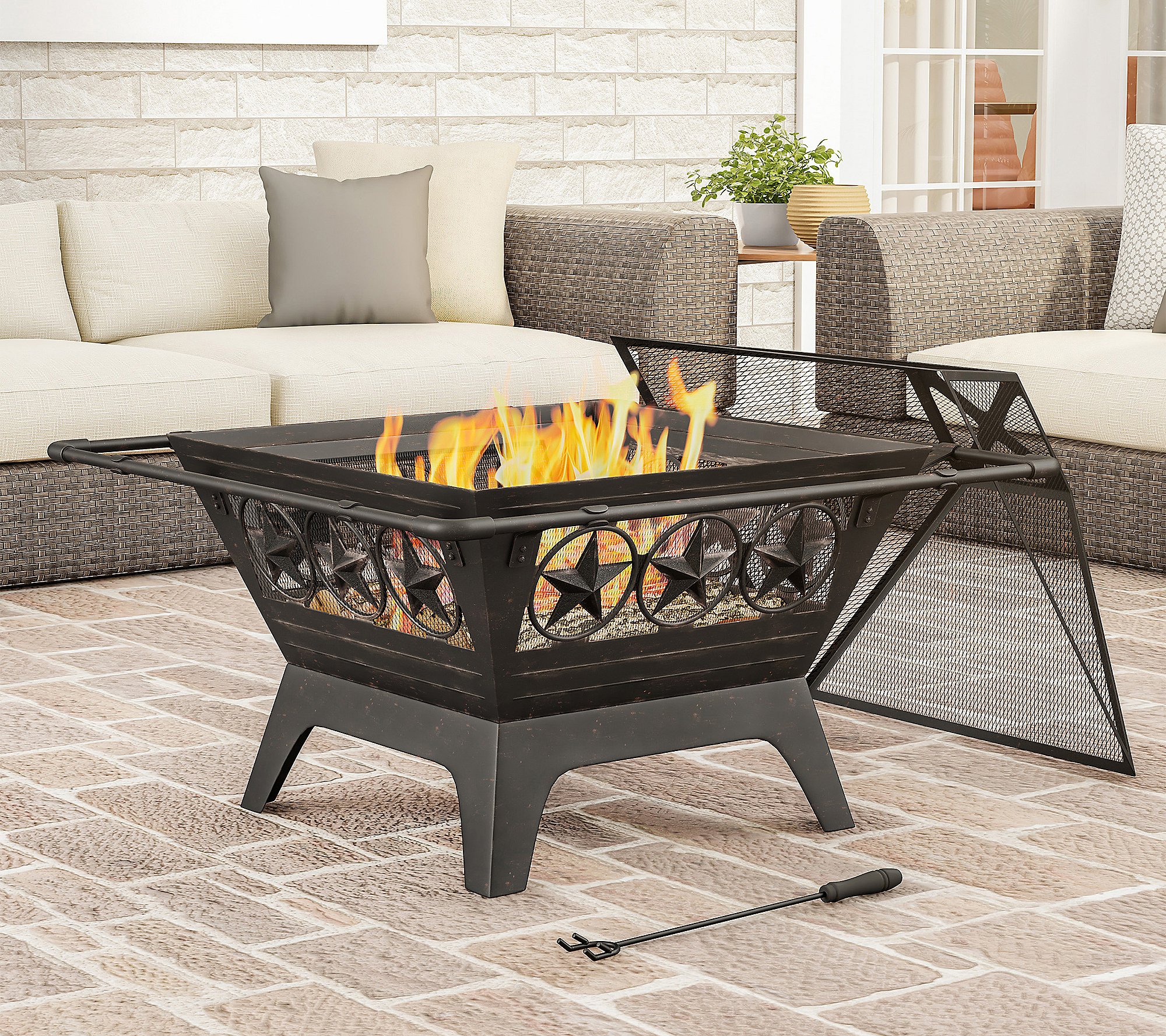 Pure Garden 32 Outdoor Deep Fire Pit with StarDesign