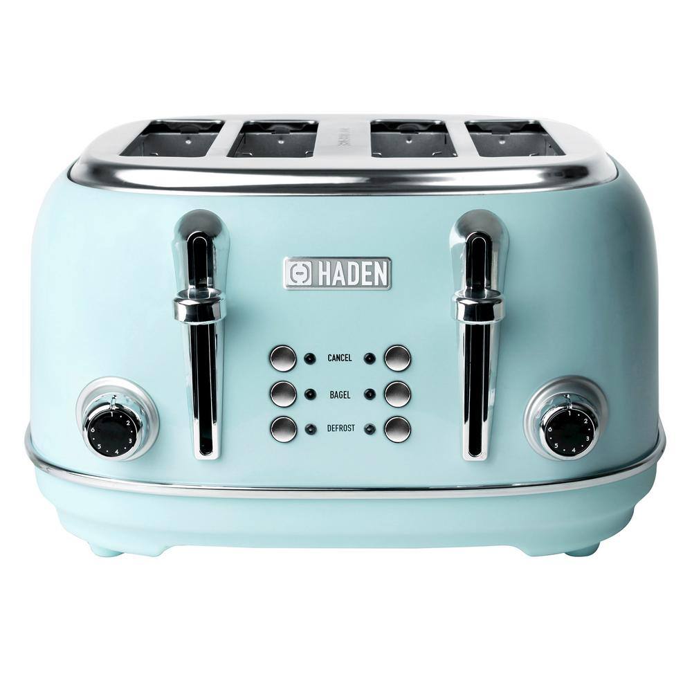 HADEN Heritage 1500-Watt 4-Slice Turquoise Wide Slot Retro Toaster with Removable Crumb Tray and Browning Control 75005