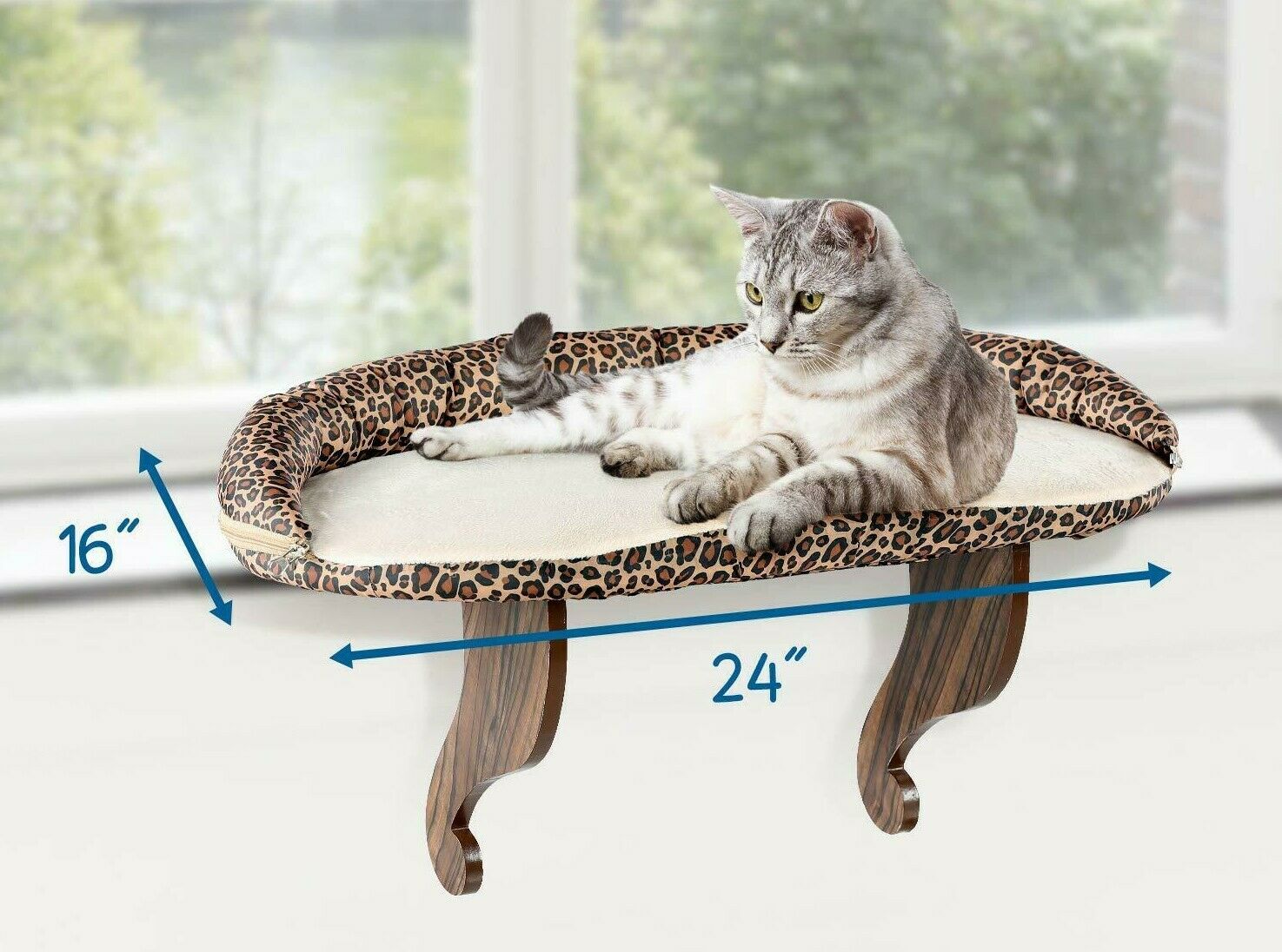 Cat Sill Pet Cat Bed Window Perch Seat Mounted Shelf with Soft Cushion and Bolster for Kitten -Large Size Deluxe