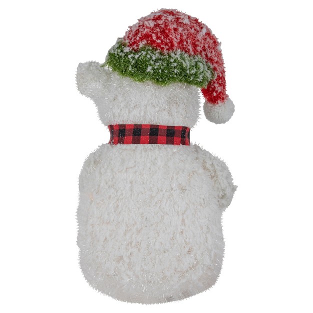 Lighted Snowy Polar Bear In Red Plaid Scarf Outdoor Christmas Decoration