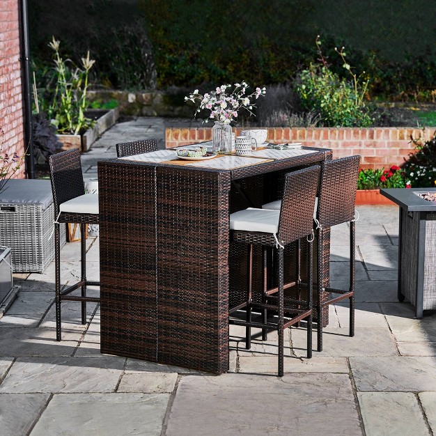 5pc Bar Height Outdoor Dining Set With Acacia Wood Tabletop Teamson Home