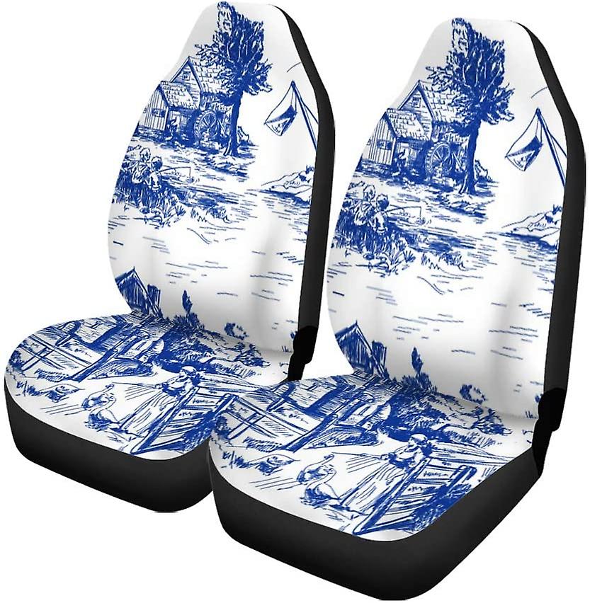 Set Of 2 Car Seat Covers Village Universal Auto Front Seats Protector Fits For Car，suv Sedan，truck